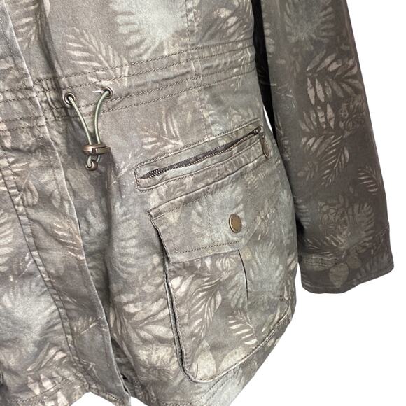LL BEAN Utility Jacket Womens Sz Large Olive Green Field Jacket Palm Print - Picture 4 of 9